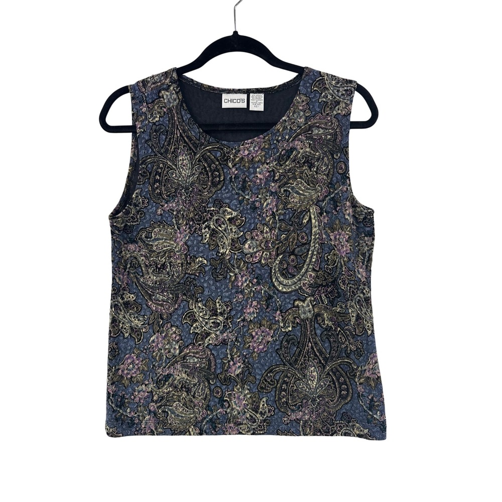 Chico's Sleeveless Tank Top Floral Paisley Acetate Blend Women's Size 1‎